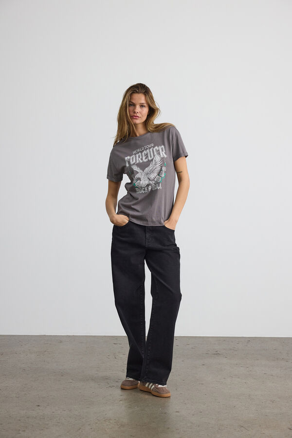 Noisy May Camisa de manga corta con estampado frontal gris