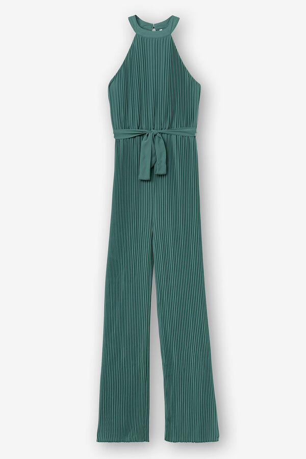 Springfield Belted pleated jumpsuit dark green
