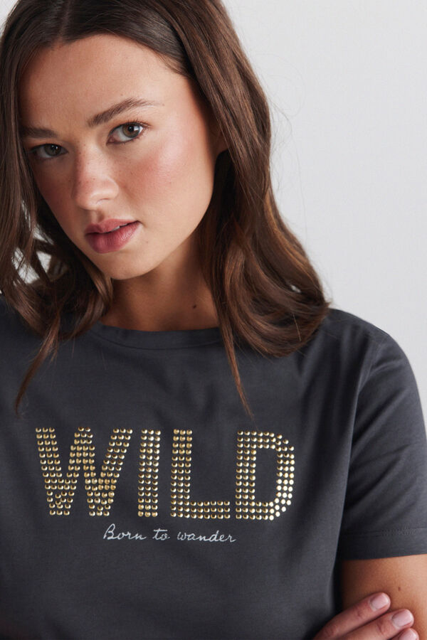 Springfield Studded text short sleeve T-shirt grey