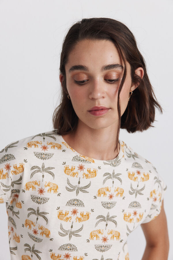 Springfield Printed T-shirt with buttons brown
