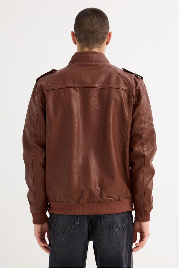 Inside Faux leather Jacket Braon
