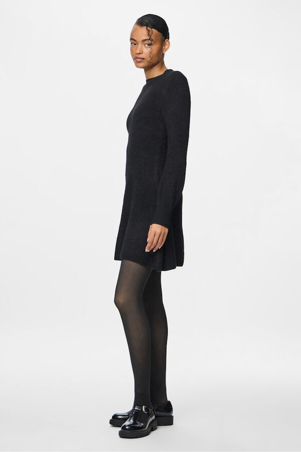 Pieces Vestido punto corto pu&ntilde;os negro