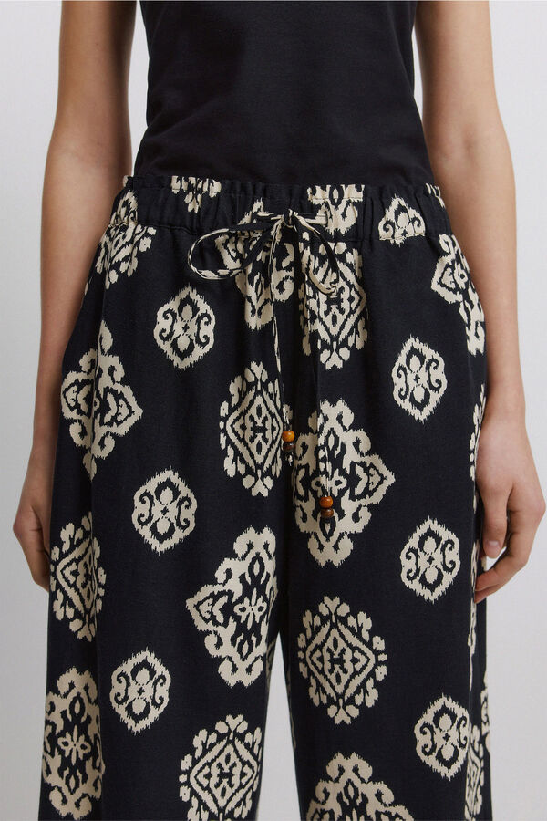 Springfield Printed linen trousers black