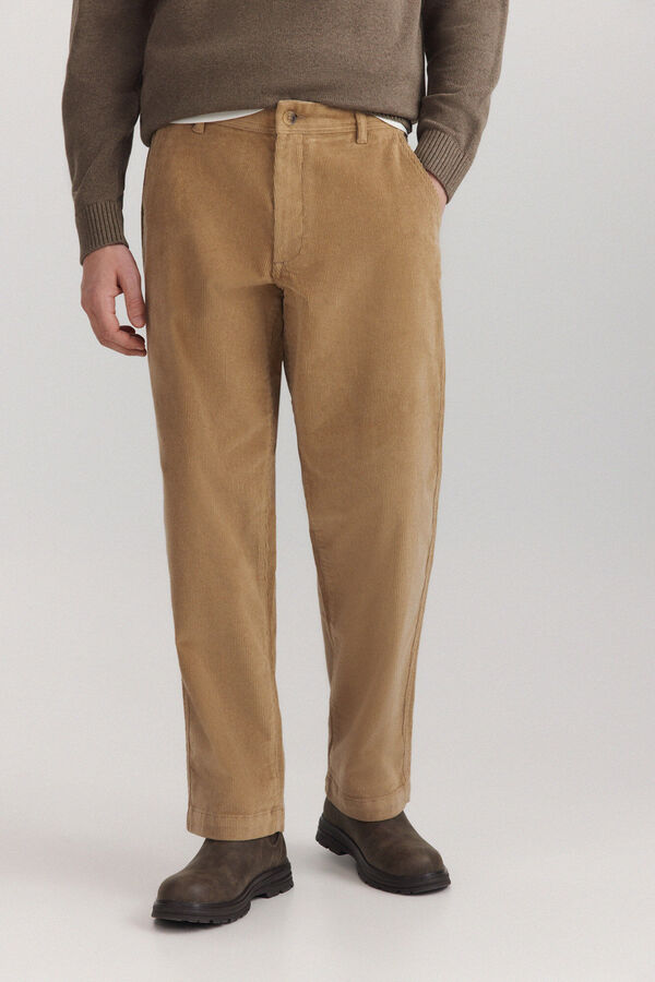 Springfield Pantalon chino en velours c&ocirc;tel&eacute; coupe droite marron
