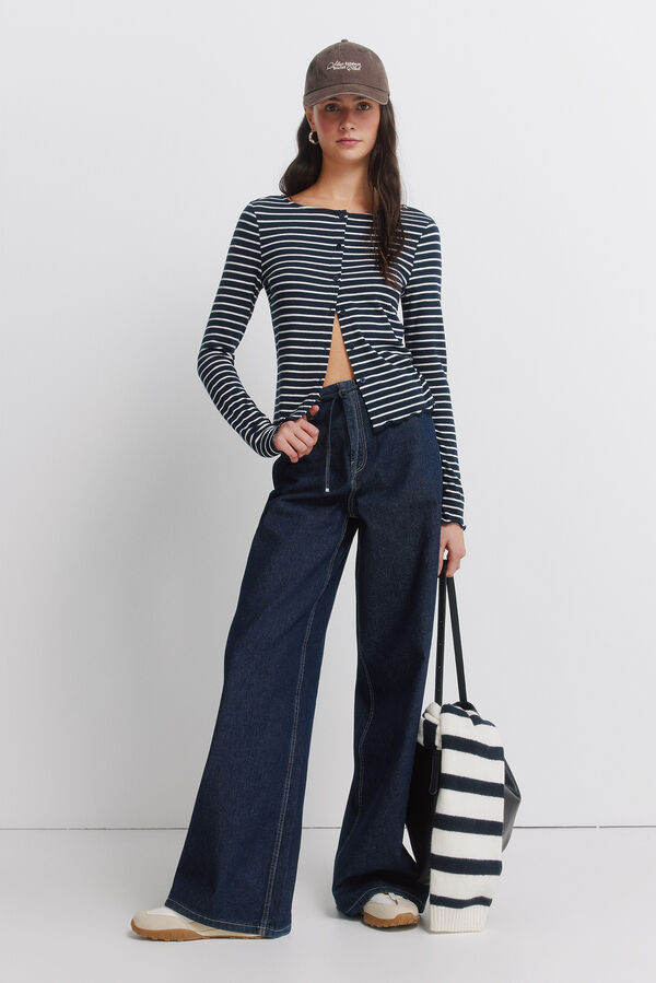 Springfield Striped T-shirt with buttons blue