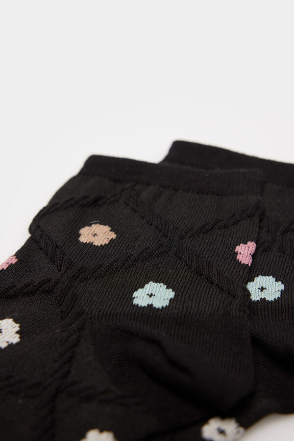 Springfield Čarape sa reljefnim dezenom i cvetovima crna
