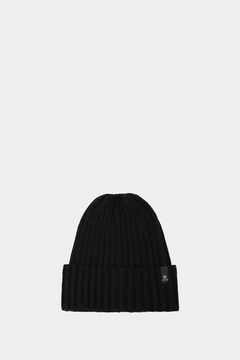 Springfield Ribbed knitted hat with folded brim black