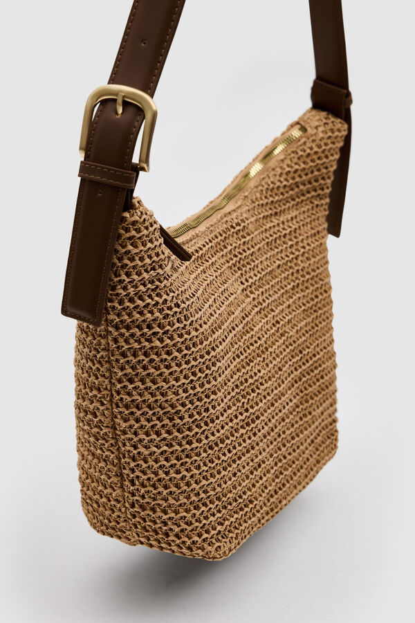 Inside Raffia shoulder bag nude