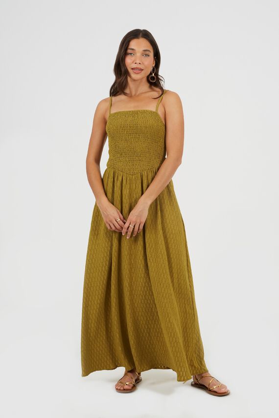 Vestido largo con detalle fruncido