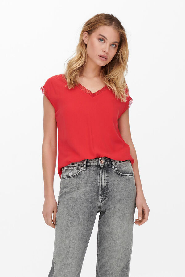 Only Short-sleeved lace blouse burgundy