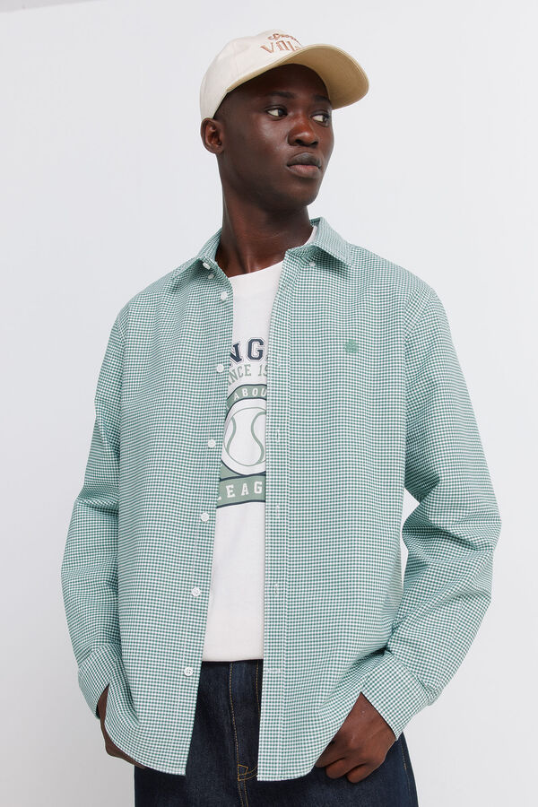 Springfield Oxford gingham print wrinkle free shirt green