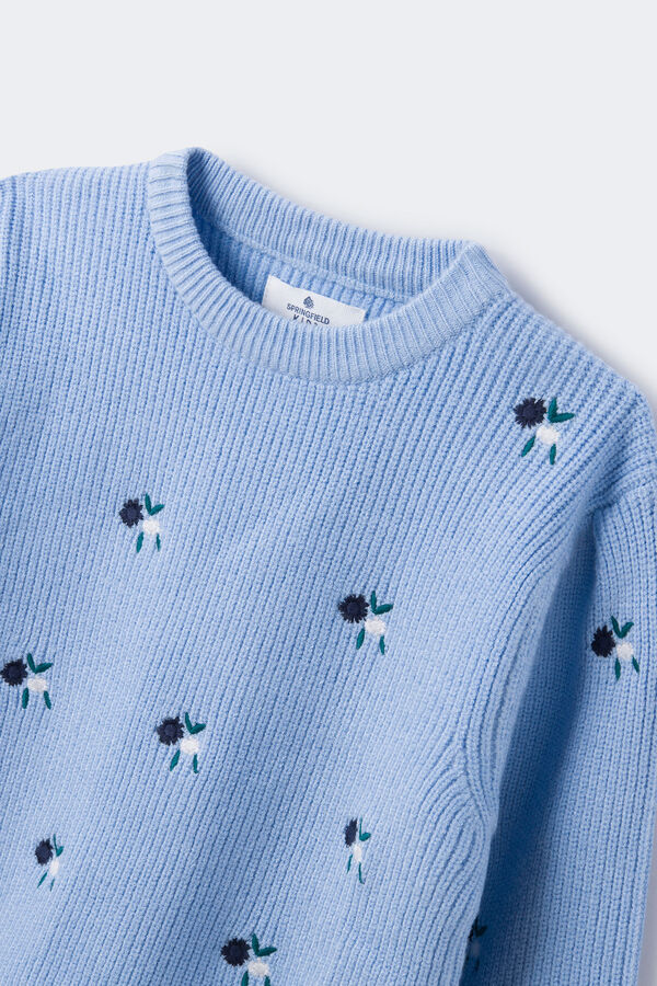 Springfield Virággal hímzett lány pulóver kék