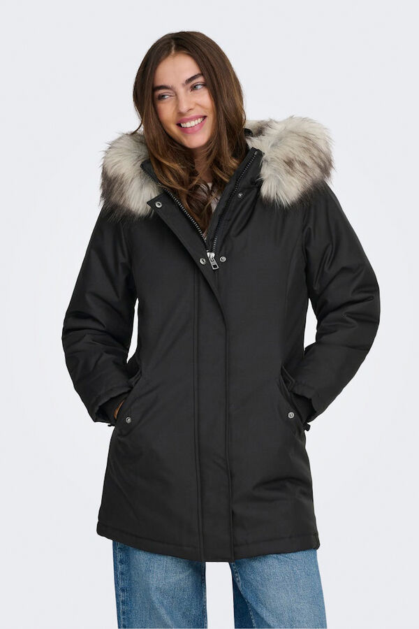 Only Parka com capuz e pele preto