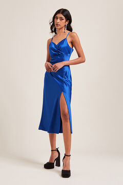 Springfield Satin wraparound maxi dress bleue