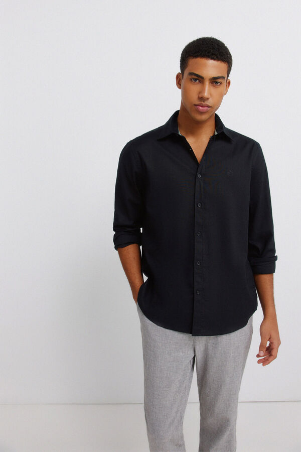 Springfield Structured linen comfort slim fit trousers grey