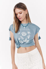 La Vecina Rubia short sleeve tassels tassel t-shirt blue