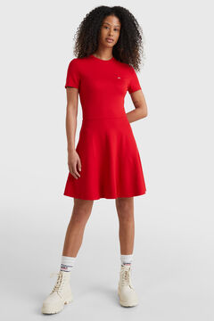Springfield Tommy Jeans fit and flare short-sleeved dress. royal red