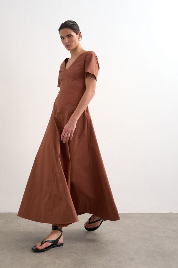 Topshop Vestido comprido mangas bal&atilde;o vermelho