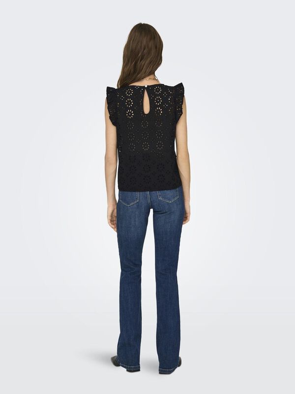 Springfield Short sleeve embroidered blouse black
