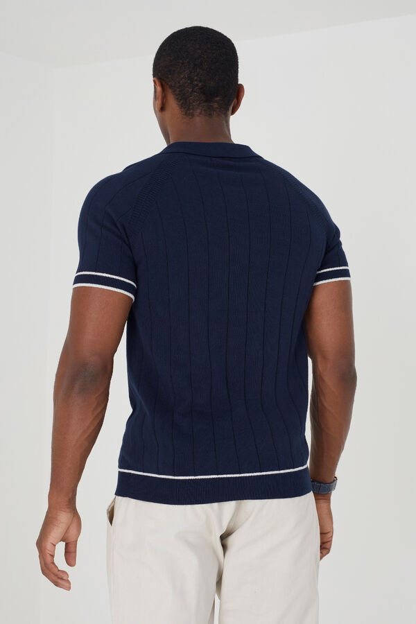 Brave Soul Jersey-knit polo shirt with short sleeve blue