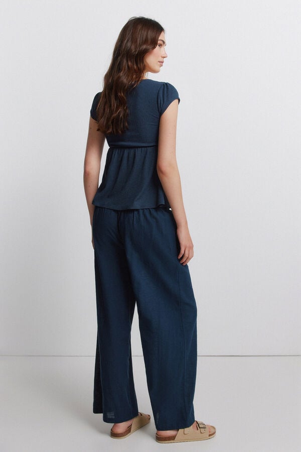 Springfield Cotton wide-leg trousers blue