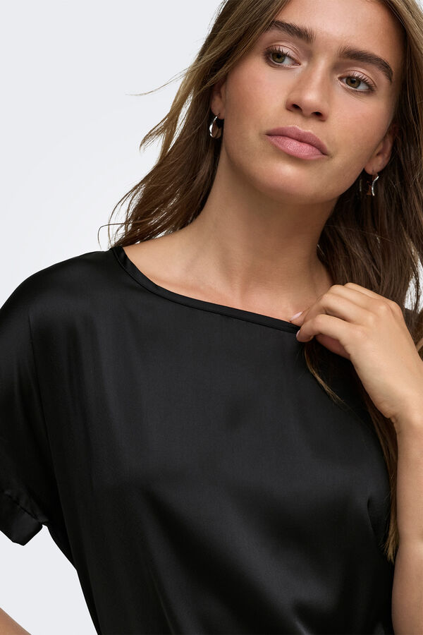 JDY T-shirt de manga curta acetinada preto