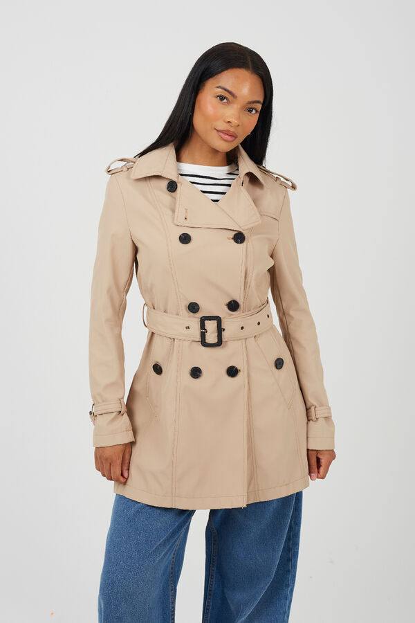 Brave Soul Trench coat with belt and buttons brown