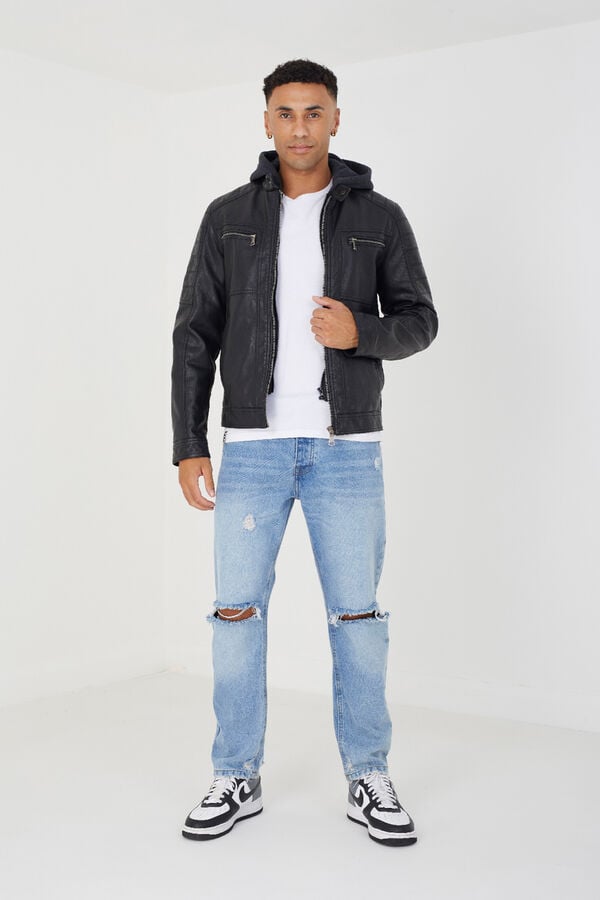 Brave Soul Casaco de motociclista com capuz preto