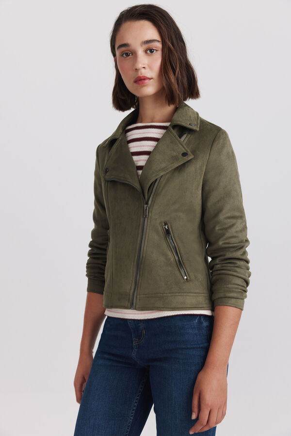 Springfield Faux suede biker jacket printed