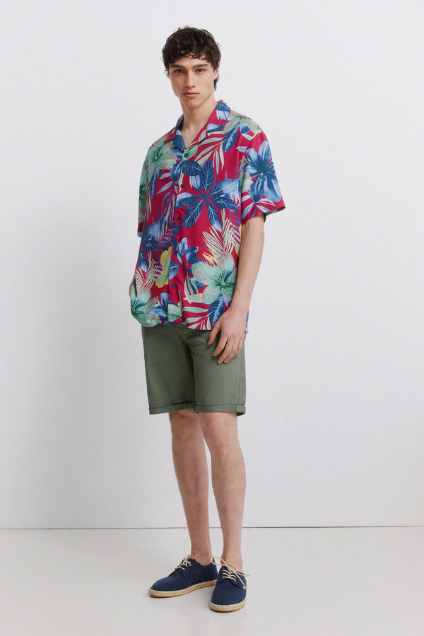 Springfield Printed viscose short sleeve shirt red