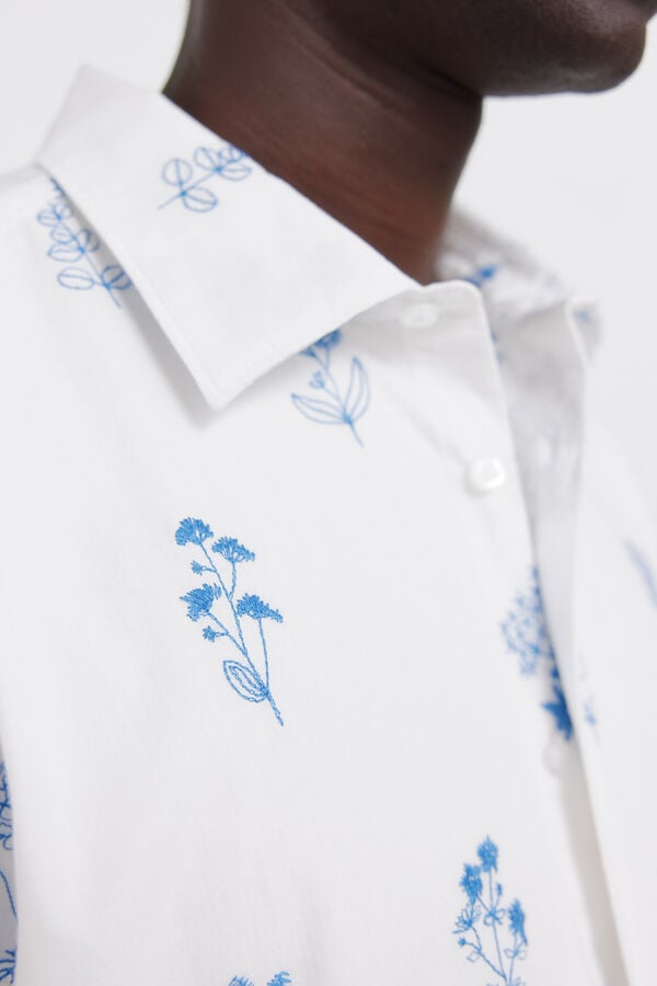 Springfield Floral embroidered short sleeve shirt white