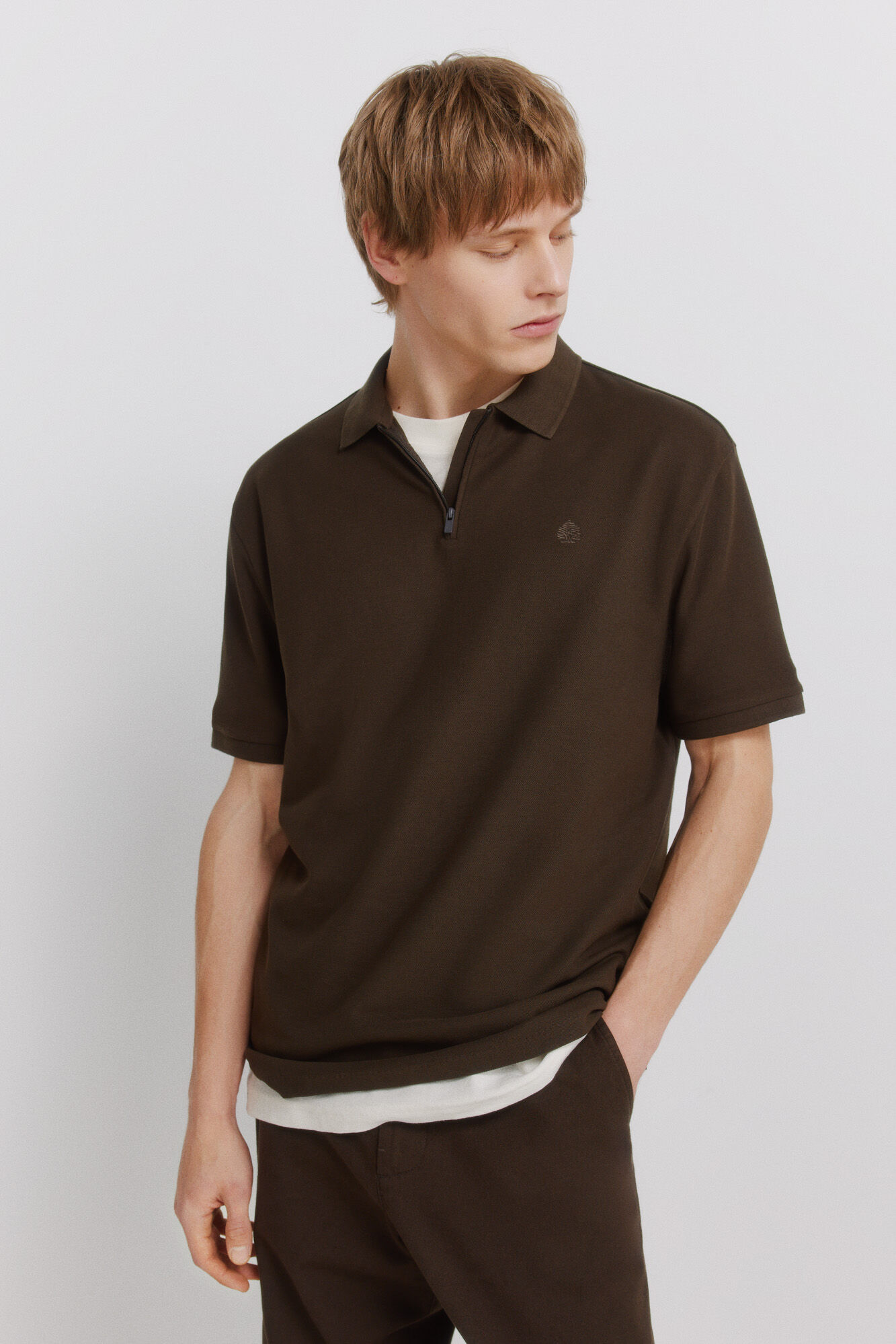 Springfield Piqu&eacute; zip regular fit polo shirt