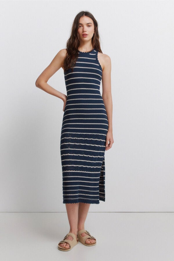 Springfield Striped pointelle dress blue
