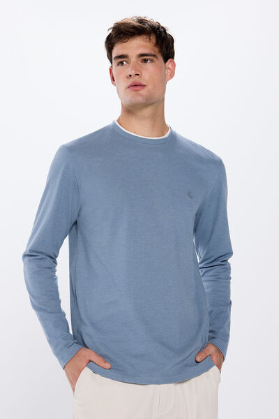 Springfield Double piqué long sleeve t-shirt steel blue