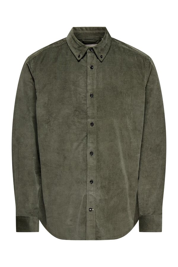 Only & Sons Camisa de veludo cotel&ecirc; de manga manga cinzento