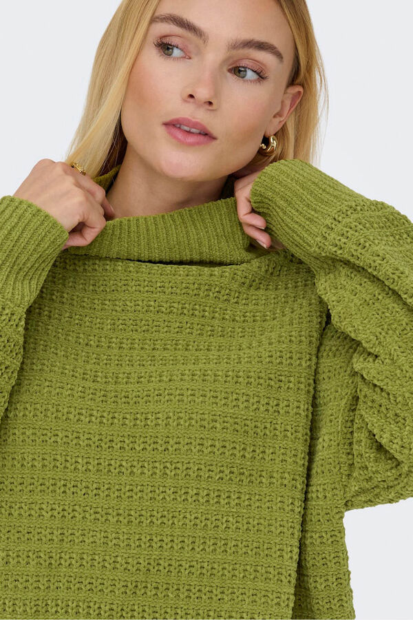 Only high neck pointelle jumper black