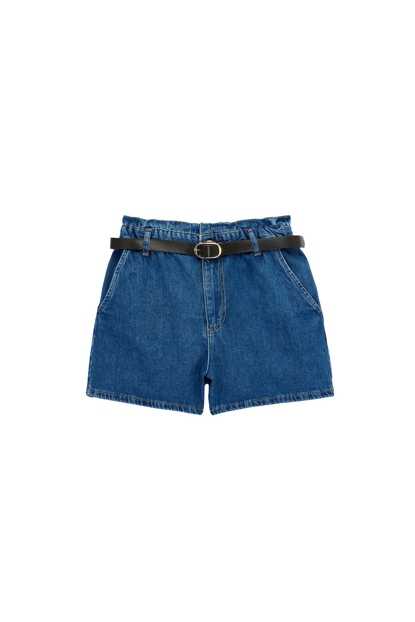 Koton Shorts denim talle alto con cintur&oacute;n