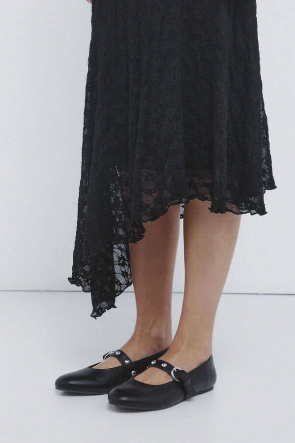 Springfield Asymmetrisches Midi-Kleid aus Spitze Schwarz