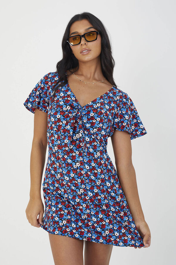 Springfield Floral dress with short sleeves Blue