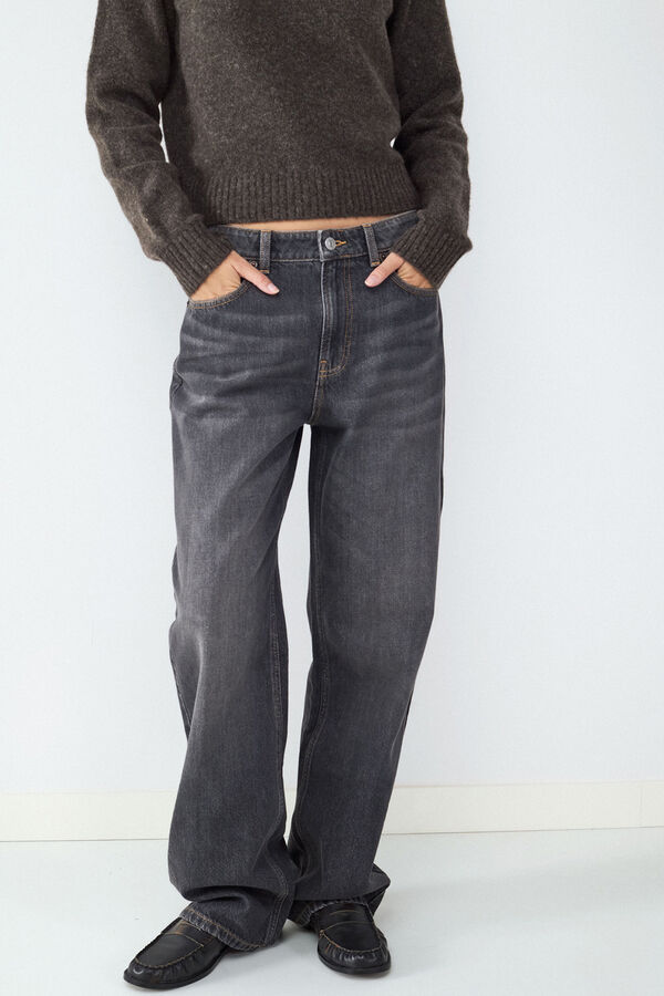 Balmohk Cal&ccedil;a jeans reta de cintura m&eacute;dia cinzento