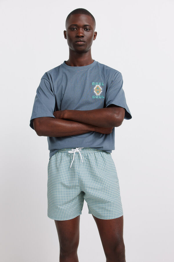 Springfield Fato de banho estampado geom&eacute;trico bolso fecho-&eacute;clair azul