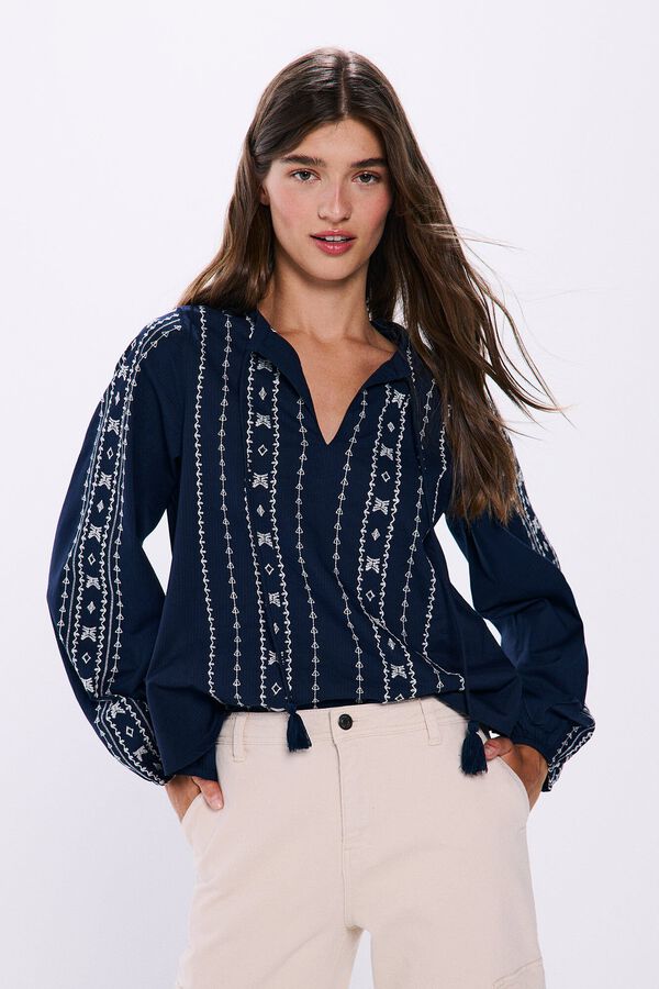 Springfield Boho embroidered borders blouse blue