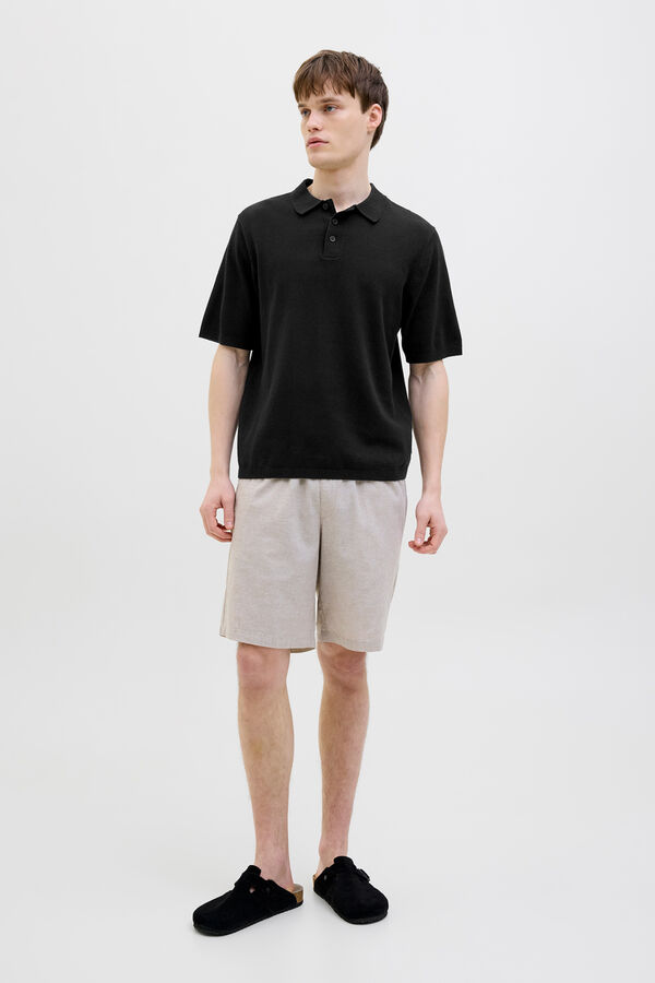 JJ REBEL Kurzarm-Strick-Poloshirt Schwarz