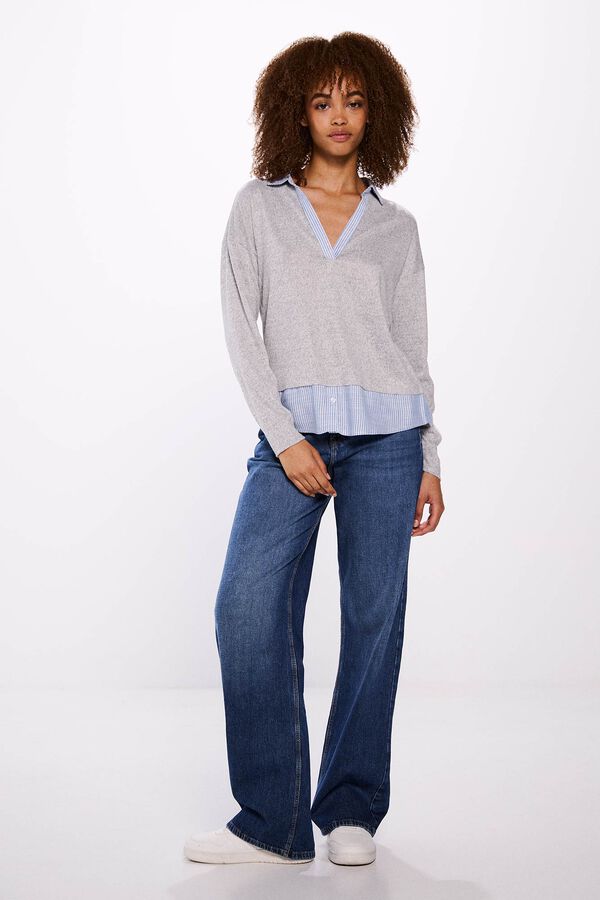 Springfield Camiseta cuello camisero combinada gris