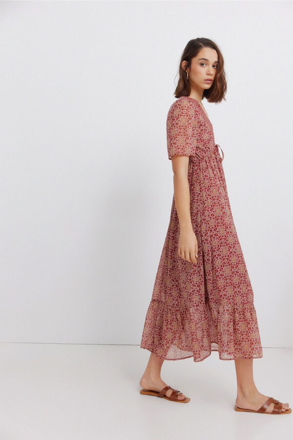 Springfield Border print neckline midi dress red