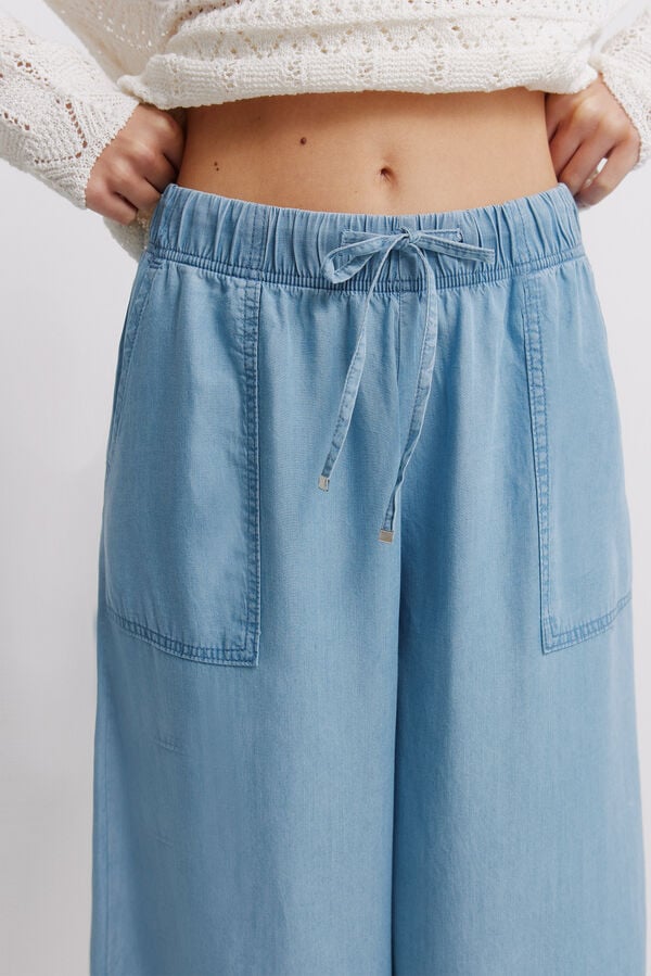 Springfield Tencel denim elasticated trim trousers blue