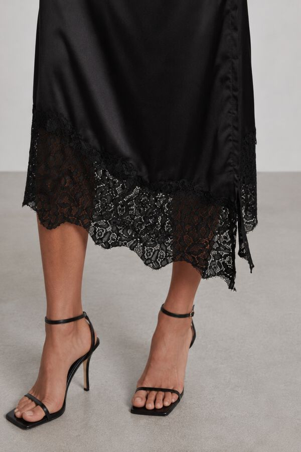 Noisy May Satin-finish dress with lace details black