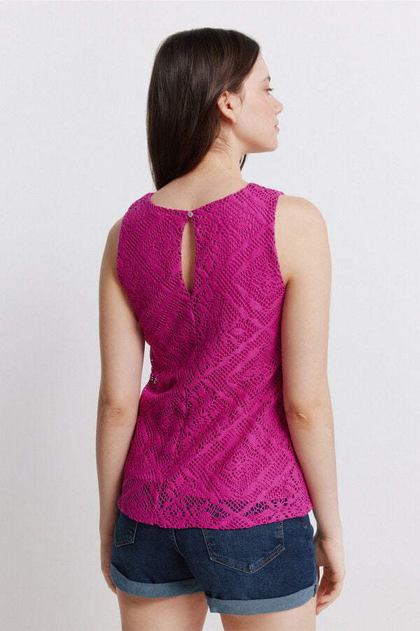 Springfield Crochet sleeveless T-shirt pink