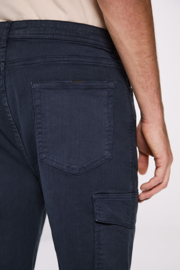 Springfield Pantalon cargo délavé coupe slim bleu indigo