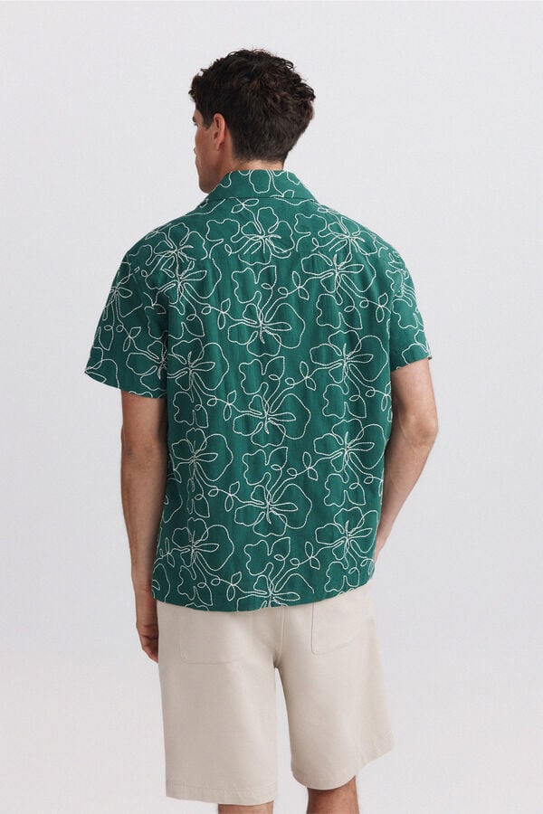 Springfield Embroidered short sleeve bowling shirt green